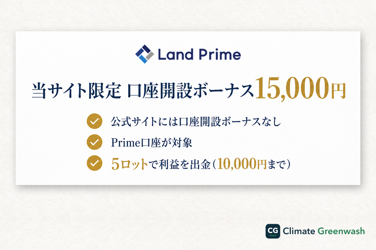 Land Primeの当サイト限定の口座開設ボーナス15,000円
